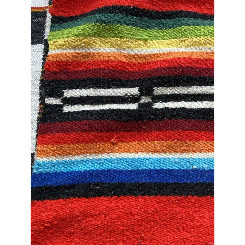 Vintage Handwoven Serape Kilim Rug Runner Wall Hanging. Rose. Wool Blend. Boho.